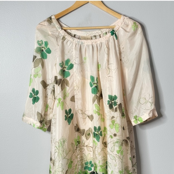 Anthropologie Vanessa Virginia Silk Dress Rainforest High Low Hem Cream Ivory - Picture 7 of 16